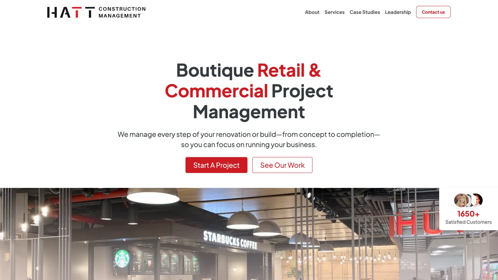 The Hatt Management homepage — boutique retail and commercial project management