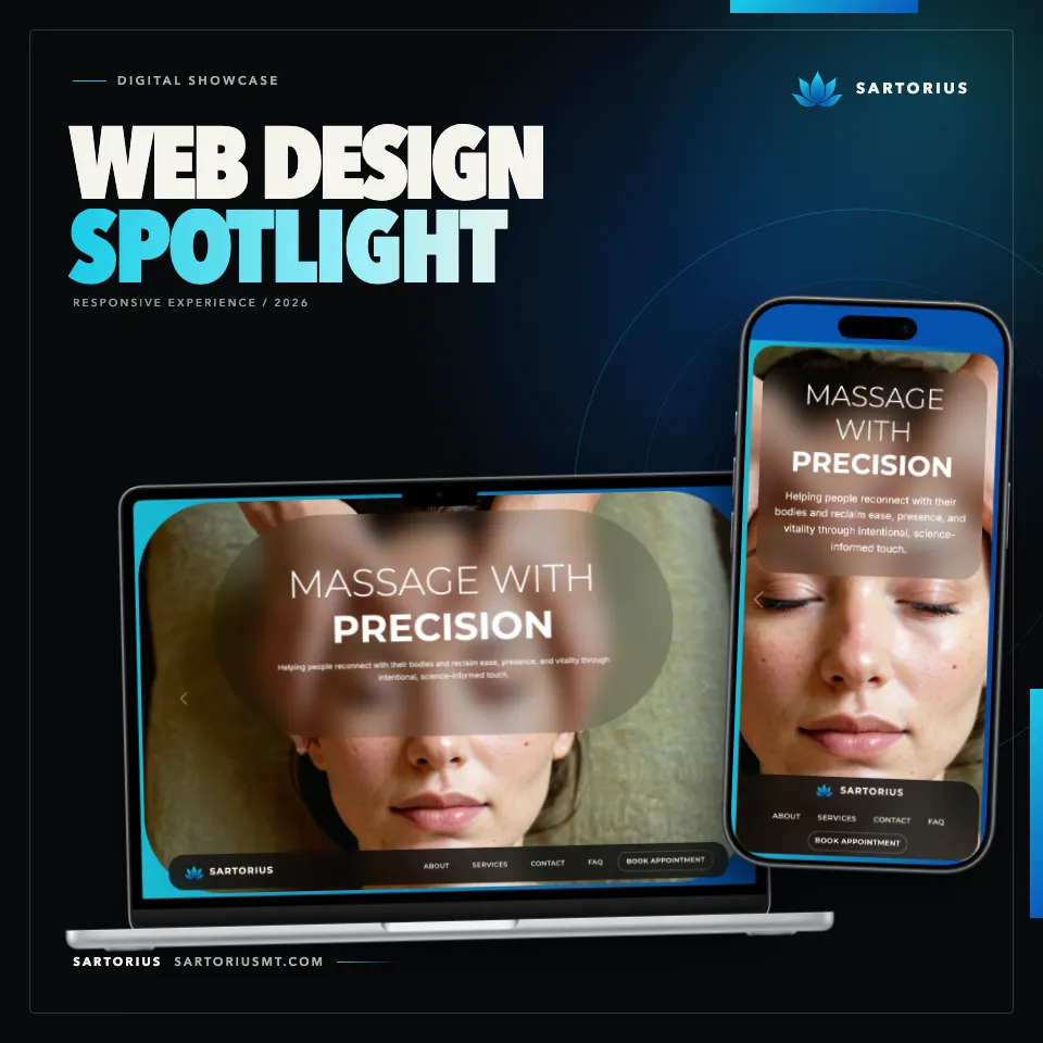 The Sartorius Massage Therapy website shown across desktop and mobile screens